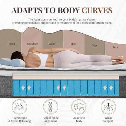 Queen Mattress 10 Inch Hybrid Mattresses in a Box | Medium Feel Foam and Individual Pocket Springs, Fiberglass Free Mattress, Extra Edge Support, Pressure Relief, Certipur-Us5