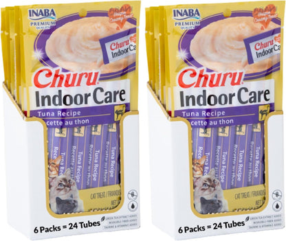 INABA Churu Indoor Care for Hairball Control, Functional Lickable Cat Treat with Taurine & Green Tea Extract, 0.5Oz Each, 24 Tubes Total, Tuna Recipe9