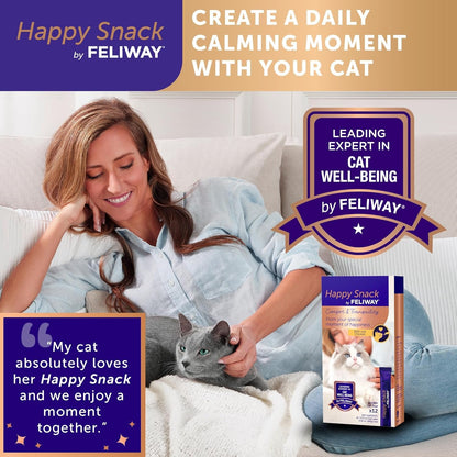Happy Snack by FELIWAY®, Delicious, Lickable, Squeezable Purée Cat Treats for a Daily Calming Routine, Made with Real Chicken, 12 Pack (0.5Oz Tubes)4