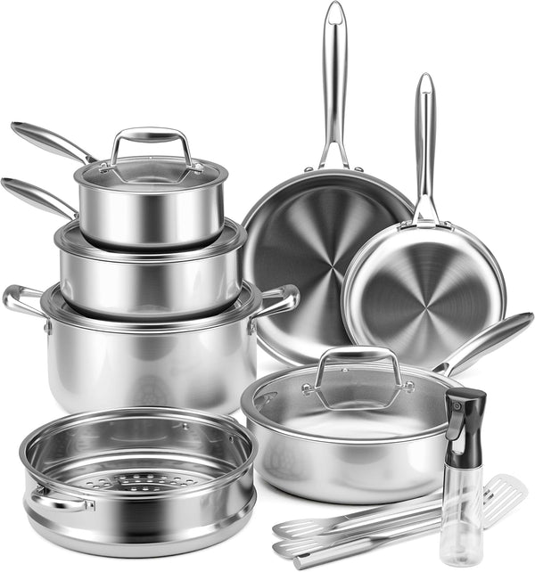 Stainless Steel Cookware Set Pots and Pans Set with Steamer Basket | Non Toxic Induction Cookware, Kitchen Cookware Sets PFOA & PTFE Free, Dishwasher and Oven Safe1
