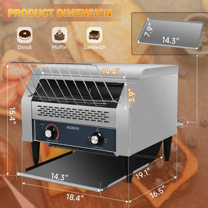 Commercial Conveyor Toaster 450 Slices/Hour Stainless Steel Toaster 2600W Heavy Duty Industrial Toasters Electric Oven with Dual Heating Tube for Bagel Bread Croissant Bakery Restaurant Cafe2