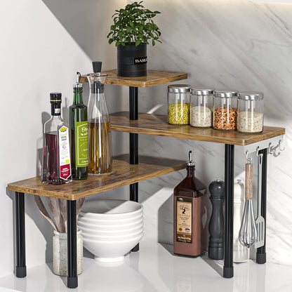 Kitchen Countertop Organizer 3-Tier Corner Shelf, Rustic Brown | Space-Saving Corner Design Organizes Spices, Skincare and Toiletries on Kitchen and Bathroom Counters.1