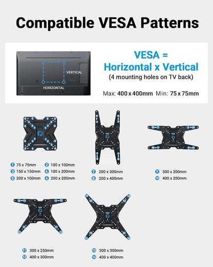TV Wall Mount for Most 26 32 50 55-60 Inch Tvs, Full Motion TV Mount with Swivel, Tilt & Extension, Single Stud Wall Mount Bracket Holds up to 77 Lbs, Max VESA 400X400Mm, PIMF113