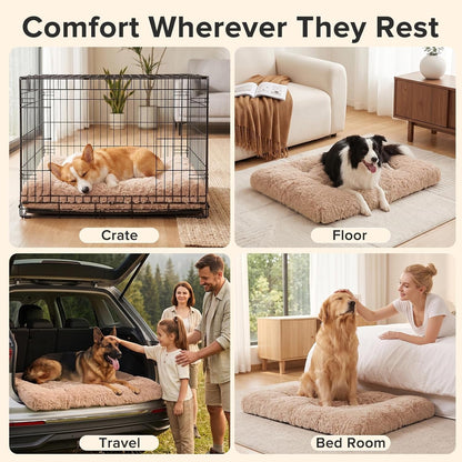 JOEJOY Large Dog Bed Crate Pad, Deluxe Plush Washable Dog Beds Fulffy Soft Kennel Pad Anti-Slip Pet Sleeping Mat for Extra Large Medium Small Dogs, 40" X 27", Beige7