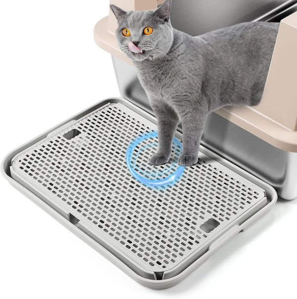 Large Cat Litter Box Step Mat, 16.5"X11.2" Cat Ramp Stairs, Cat Litter Catcher for Self-Cleaning Litter Box, Cats Pedal Step Stool Ideal for Kitten & Older Cats (Light Grey)1