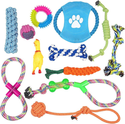 Dog Teething Chew Toys - 12 Pack Small Medium Breed Puppy Toy, Variety Dogs Rope Chew Toys Bundle for Boredom,Pet Interactive Squeaky Toys. Indestructible Cotton Puppy Teething Chew Tug Toys1