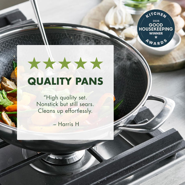 Spectra 12" Wok Pan with Lid, Hybrid Tri-Ply Stainless Steel, Pfas-Free Ceramic Nonstick Textured Cooking Surface, Induction Cookware, Diswasher Safe, Oven & Broiler Temp to 850˚F5