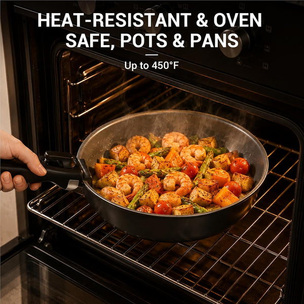 18-Piece Ceramic Pots and Pans Set Non Stick, Non Toxic Cookware Set with Removable Handles, Pot Sets for Cooking, Induction Ready, Dishwasher & Oven Safe, PFAS PFOA & PTFE Free (Black)9