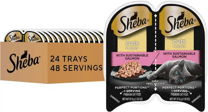 Sheba Perfect Portions Cuts Wet Cat Food, Sustainable Salmon, 2.6 Oz, 24 Ct | Grain-Free, Sustainable Salmon, 48 Servings, No Fillers or Artificial Flavors, Essential Vitamins & Minerals, Twin-Pack Trays1