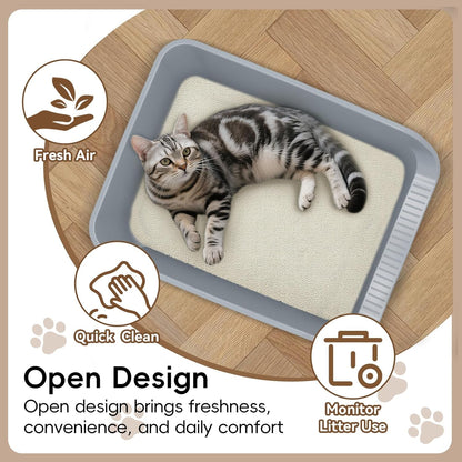 Large Cat Litter Box with High Sides,Durable Open Top Cat Litter Pan for Kitty,Plastic Indoor Big Cat Box with High Wall,Senior Cat Toilet with Low Entry,Easy to Clean,Anti-Splashing(Grey)4