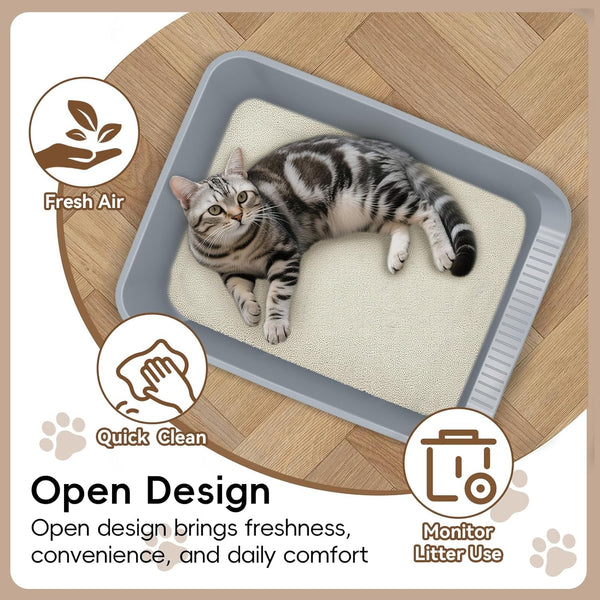 Large Cat Litter Box with High Sides,Durable Open Top Cat Litter Pan for Kitty,Plastic Indoor Big Cat Box with High Wall,Senior Cat Toilet with Low Entry,Easy to Clean,Anti-Splashing(Grey)4