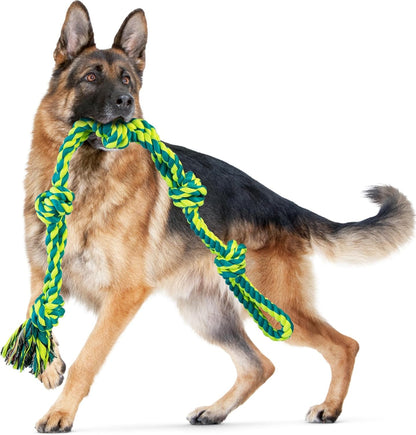 SHARLOVY Large Tough Chew Toys for Aggressive Chewers Large Breed,Heavy Duty Dental Rope Toys Kit for Medium Dogs,5 Knots Indestructible Cotton Puppy Teething Chew Tug Toy Set of 913