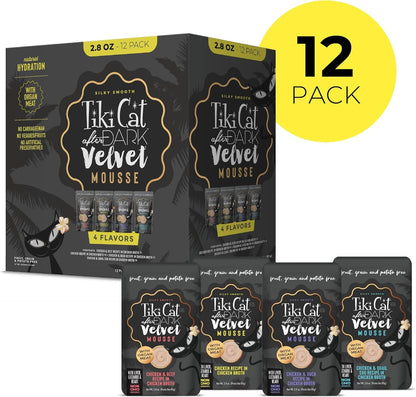 Tiki Cat after Dark Velvet Mousse Wet Cat Food, Variety Pack, 2.8 Oz. Pouch (Pack of 12)2