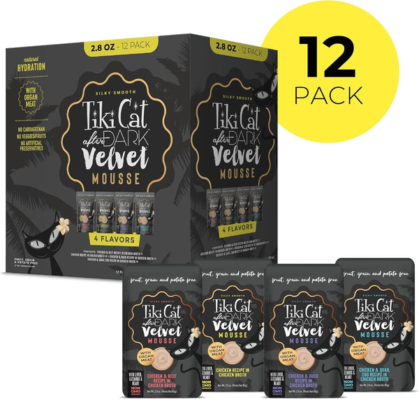 Tiki Cat after Dark Velvet Mousse Wet Cat Food, Variety Pack, 2.8 Oz. Pouch (Pack of 12)2