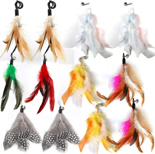 12 Pack Cat Wand Feather Toy Refills with Bells , Natural Feather Replacement for Interactive Teaser Toys, Colorful Wand Attachments, Durable and Safe Cat Toy Accessories for Exercise and Play6