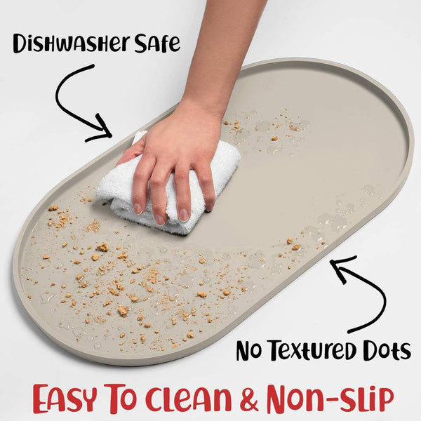 Dogbuddy Dog Food Mat - Waterproof Dog Bowl Mat, Silicone Pet Mat for Food and Water Bowls, Nonslip Pet Feeding Mat with Edges, Dogs Food Mats for Floors, Puppy Supplies (Small, White Sand)6
