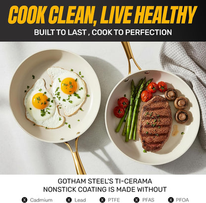 15 Pc Pots and Pans Set Non Stick Ceramic Cookware Set | Utensils Set Included, Non Toxic PFOA/PFOS/PTFE Free, Stay Cool Stainless Steel Handles, Dishwasher & Oven Safe, Cream4