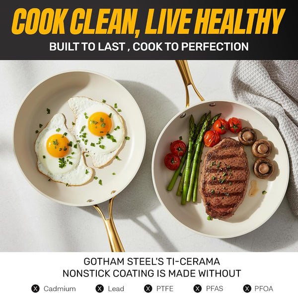 15 Pc Pots and Pans Set Non Stick Ceramic Cookware Set | Utensils Set Included, Non Toxic PFOA/PFOS/PTFE Free, Stay Cool Stainless Steel Handles, Dishwasher & Oven Safe, Cream4