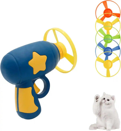 Andiker Cat Fetch Toy, Interactive Kitten Flying Disc Launcher Toy with 5 Colorful Flying Propellers for Cat Enrichment, Flying Saucer Toy for Cats for Training and Chasing (Blue)11