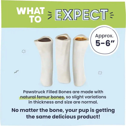 Pawstruck Large 5-6” Filled Dog Bones Variety Pack - Peanut Butter, Cheese & Bacon, Beef Flavors - Made in USA, Long Lasting Stuffed Femur Treat for Aggressive Chewers - Pack of 3, Packaging May Vary6