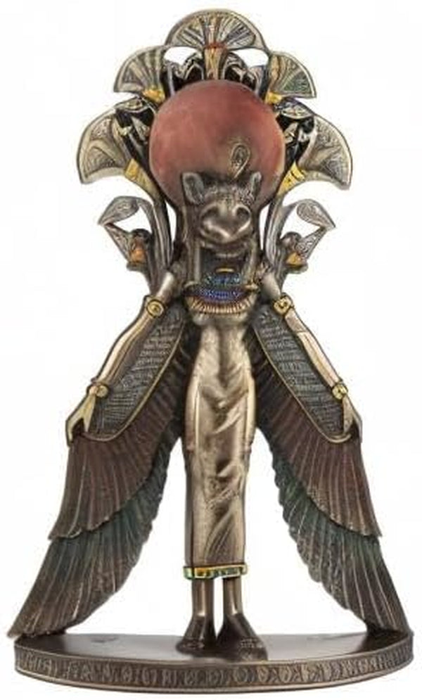 Sekhmet Winged Egyptian Warrior Goddess Wall Art Statue | Cold Cast Bronze Resin, Blue and Red Accents, Lion Head, Keyhole Hanger for Wall Display5
