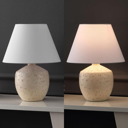Myron 18" Concrete Effect Table Lamp, Cream, Set of 2 | Minimalist Scandinavian Design, Resin and Gold Metal Base, White Linen Shade, LED Bulbs Included, Modern Bedside Light6