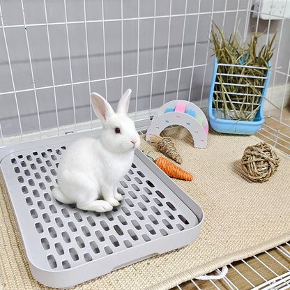 Kathson Rabbit Litter Box, Bunny Potty Trainer Tray Guinea Pig Litter Box with Grid, Small Animal Toilet for Bunny Guinea Pigs Ferret Cats Chinchilla (Grey, Large)5