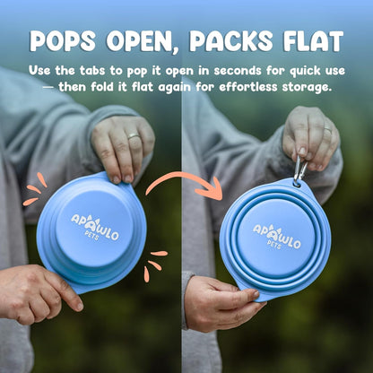 Collapsible Dog Bowl - 800Ml/27 Oz Portable Silicone Travel Water Bowl for Dogs with Carabiner | Foldable, Dishwasher Safe | Hiking, Camping Dog Essentials & Outdoor Pet Feeding - Blue2