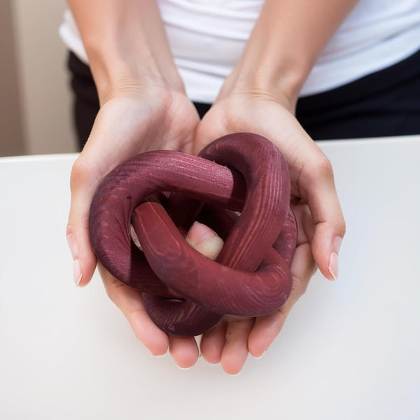 Wood Knot Decor -Coffee Table Decor,Wine Red Decor Shelf Decor | Entry Table Accessorie Boho Rustic Modern Shabby Chic Style Decor 3 Link Wooden Knot Chain Link Decor Burgundy Home6