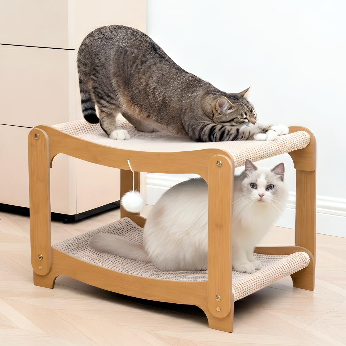 aixinpet-two-level-sisal-cat-scratcher-bed-sturdy-cat-scratching-post-with-scratch-pad-hammock-bed-comfortable-cats-bed-for-indoor-kittens-adult-cats-sturdy-wooden-frame-protect-furniture