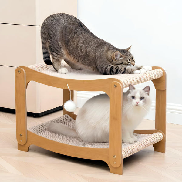 AIXINPET Two-Level Sisal Cat Scratcher Bed - Sturdy Cat Scratching Post with Scratch Pad&Hammock Bed, Comfortable Cats Bed for Indoor Kittens&Adult Cats -Sturdy Wooden Frame,Protect Furniture1