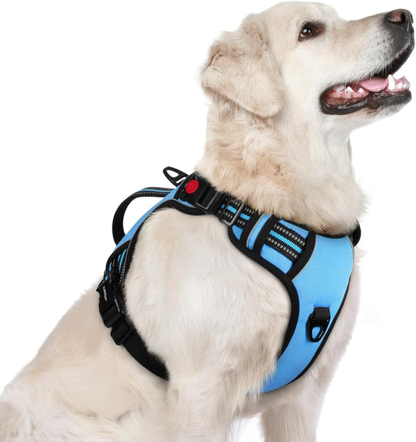 Rabbitgoo Large Dog Harness, Easy Wear with 3 Buckles and Lift Handle | No Pull with Front Clip for Walking, Adjustable Soft Padded, Reflective, Easy Control, Pink, Large36