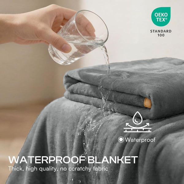 Luciphia Waterproof Pet Blanket, Washable Reversible Sherpa Fleece Throw | Liquid-Proof Furniture Protector for Bed and Couch, Soft Reversible Sherpa Fleece for Dogs, Cats Grey, XS2