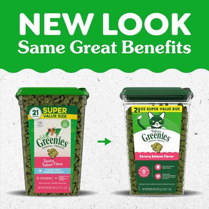 Greenies Feline Natural Crunchy Dental Cat Treats, Salmon Flavor, 21 Oz | #1 Vet-Recommended, Clinically-Proven Oral Care, 36% Less Tartar in 28 Days, Cleans to Gumline, Natural Ingredients2