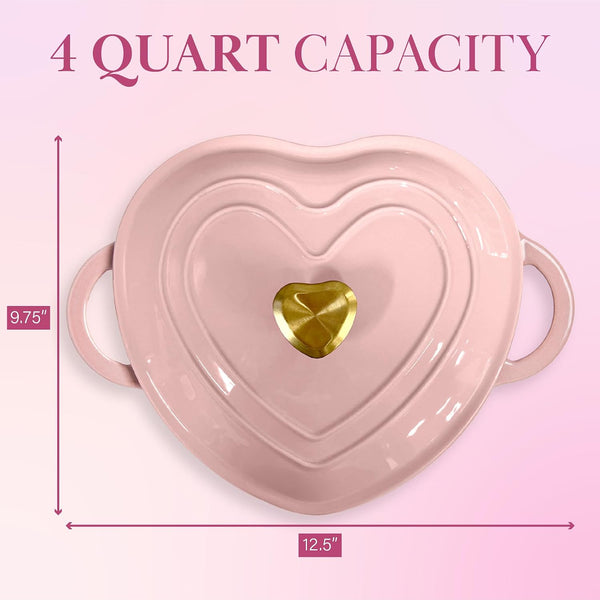 Enameled Cast Iron Dutch Oven Pot with Lid, Heart-Shaped Dutch Oven, Durable Cast Iron Pot with Dual Handles, Oven Safe to 500°F, Works on All Stovetops, 4-Quart, Pink6
