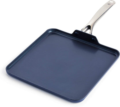 14 Piece Nonstick Cookware Set & 11" Griddle Pan, Diamond Ceramic Pots & Pans, Dishwasher & Metal Utensil Safe, Non Toxic Pfas-Free, Kitchen Cooking Sauce & Saute Pans, Oven 600F, Blue2