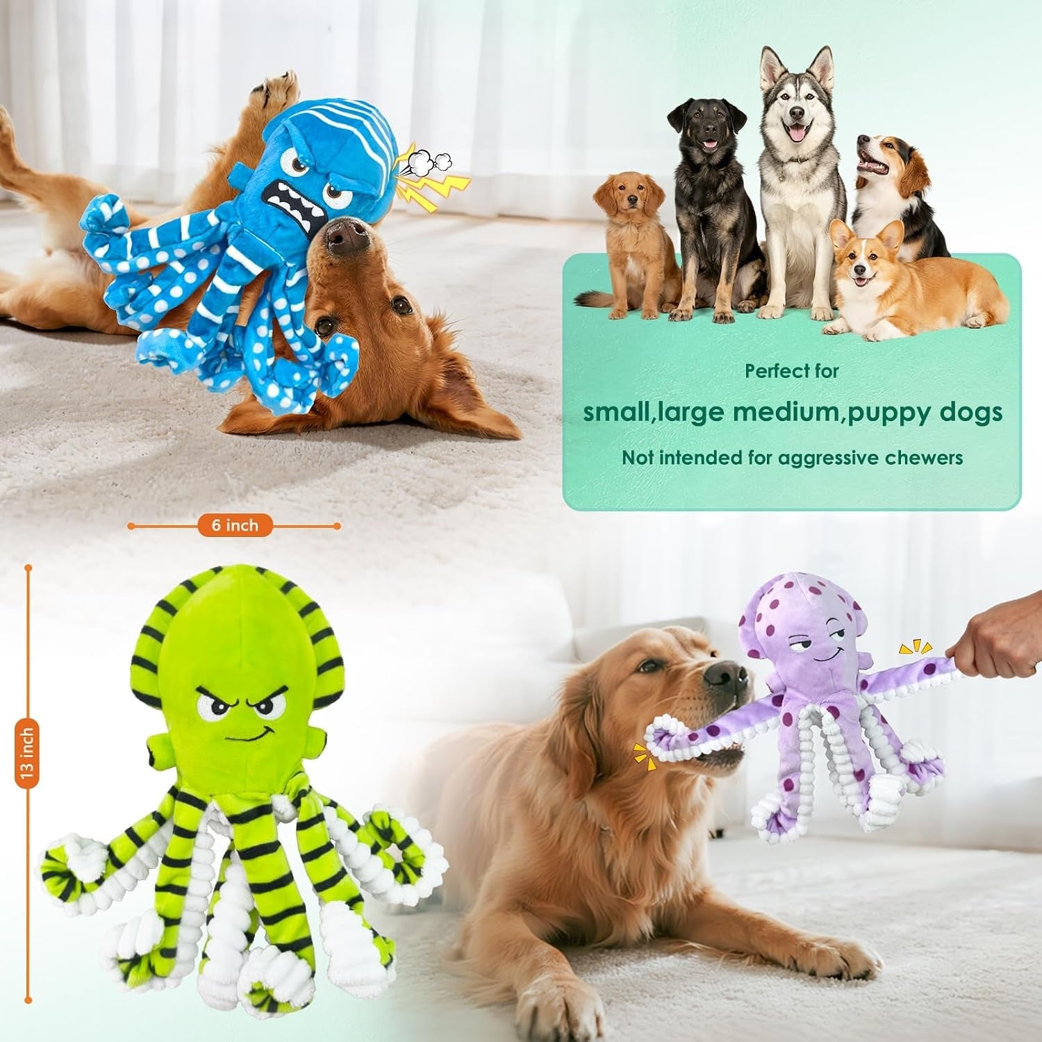fuufome-octopus-dog-toys-with-no-stuffing-for-small-medium-large-3-pack-tough-plush-squeaky-interactive-fetch-toys-puppy-teething-chew-toys-to-relieve-boredom-perfect-for-cuddling-playtime