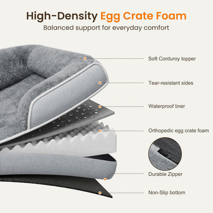 Orthopedic Dog Bed for Extra Large Dogs, 45"X30" XL Dog Couch Bed | Egg Crate Foam for Pressure Relief, Cozy Bolster Sofa Design, Waterproof Removable Washable Cover, Non Slip Bottom Light Grey5