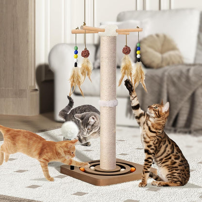 PAROTO Cat Scratching Post, Sisal Cat Tree Tower Scratcher for Indoor Cats Adults with Interactive Toys, Double Ball Track, 2 Mounting Methods, 25 Inches8