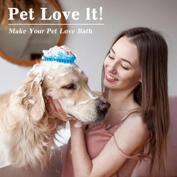 2PCS Dog Bath Brush Set | Adjustable Handle Dog Scrubber for Shampooing, Deshedding & Massaging, Suitable for Pets | Curry Comb & Shampo Brush for Dogs Cats and Horses (Green Blue)2