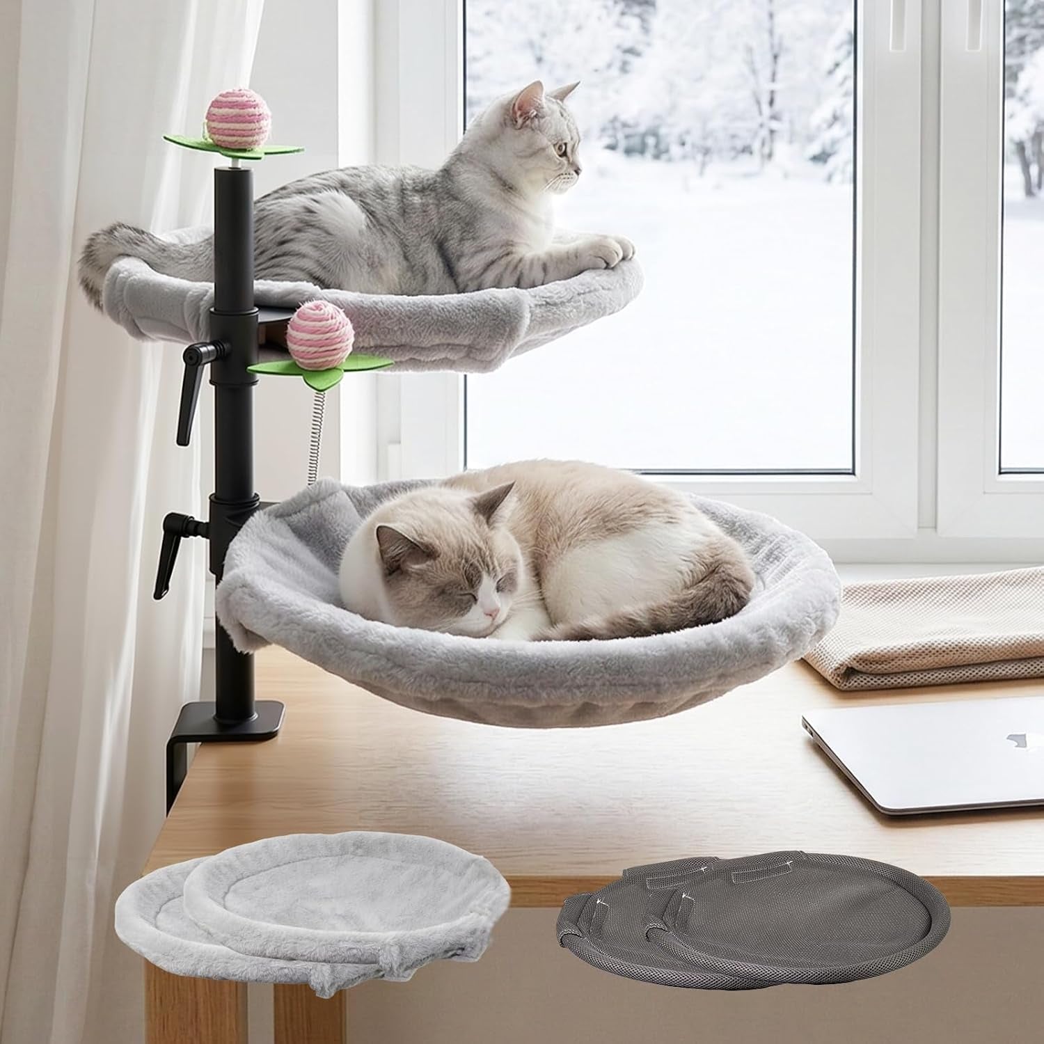 double-cat-desk-bed-360-rotating-adjustable-desk-mount-with-soft-faux-fur-breathable-mesh-accessories-ergonomic-cat-perch-for-remote-workers-gamers-and-office-staff-supports-up-to-44-lbs