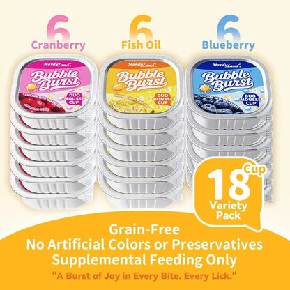 Cat Treat Cups,Dual-Layer Chicken Mousse Lickable Cat Treats & Wet Cat Food | Real Bursting Beads, , Dessert-Inspired Cat Treat Cups,Bubbleburst Grain-Free Variety Pack,(40G × 18 Cups)7