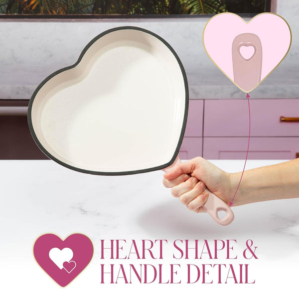 Enameled Cast Iron Heart Skillet Pan, Superior Heat Retention, Oven Safe, Long-Lasting Enamel, 10-Inch, Pink4