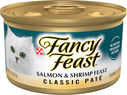 Purina Fancy Feast Salmon and Shrimp Feast Classic Grain Free Wet Cat Food Pate - (Pack of 24) 3 Oz. Cans1