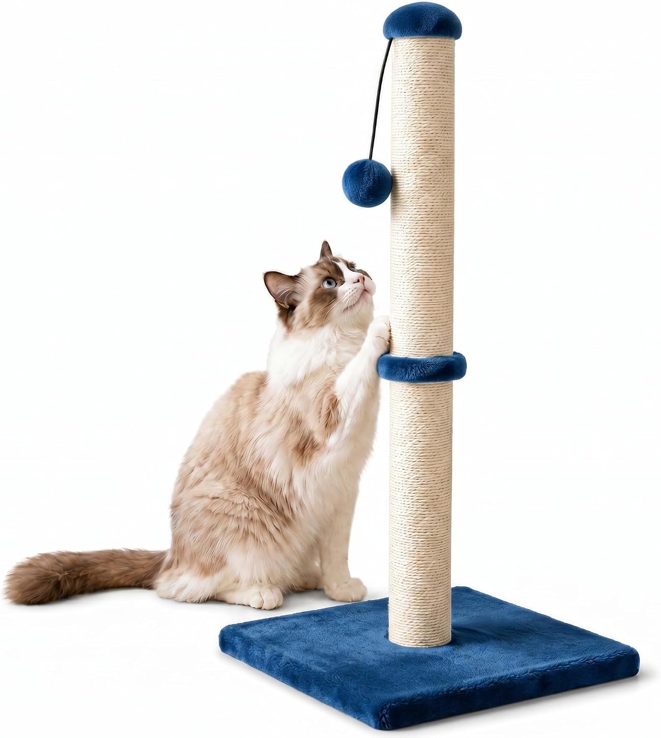 dimaka-29-height-tall-cat-scratching-post-claw-scratcher-with-sisal-rope-and-covered-with-soft-smooth-plush-vertical-scratch-full-strectch-for-standard-size-catsgrey-29-inches-for-all-cats