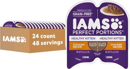 IAMS Perfect Portions Healthy Kitten Pate Wet Cat Food, Chicken, 24 Count | Grain-Free, Vitamin E Immune Support, No Fillers, Made in USA, Snap-Peel-Serve 2.6 Oz. Twin-Pack Trays, No Artificial Flavors12