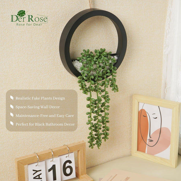 2 Pack 16" Artificial Hanging Plants in Black Pots for Wall Decor | Hanging Succulents Plants，Faux String of Pearls Plants,Great for Bathroom Bedroom Living Room Boho Wall Decor，Fresh All Year4