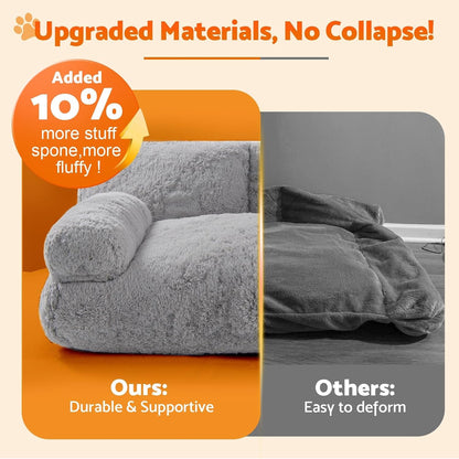 Gimars Upgrade Large Cat Bed for Indoor Cats -Added 10% More Stuff Sponge, Orthopedic Pet Couch Beds with Bolstered Edges, Fluffy Washable & Removable Cover, anti Slip Base, Grey | 10% More Stuff Sponge, Orthopedic Pet Couch with Bolstered Edges, Fluffy Washable & Removable Cover, anti Slip Base3
