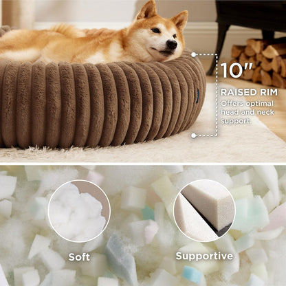 Bedsure Comfyfleece™ Donut Large Dog Bed - Washable Faux Fur with Corduroy Fleece & anti Slip Bottom, round Pet Bed with Removable Cover, Camel Brown, 36X36X8 Inches | 36X36X8In,Calming round Pet Bed,Support Plush , with Removable Corduroy Fleece for Big Dog,Anti Slip Bottom,Camel Brown2
