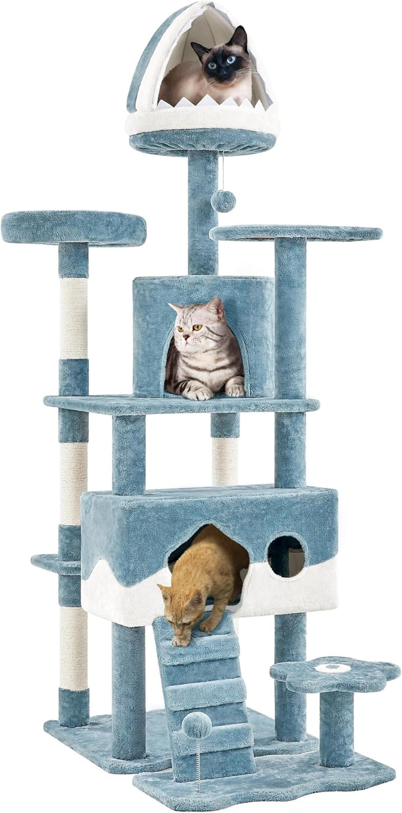 yaheetech-72-5in-shark-cat-tree-shark-mouth-bed-2-condos-blue-white-ocean-themed-design-multi-level-layout-2-wide-perches-interactive-toys-sturdy-anti-wobble-spacious-for-multi-indoor-cats